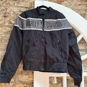 Men’s Small Harley-Davidson Racing Black and Silver Bomber Windbreaker Jacket